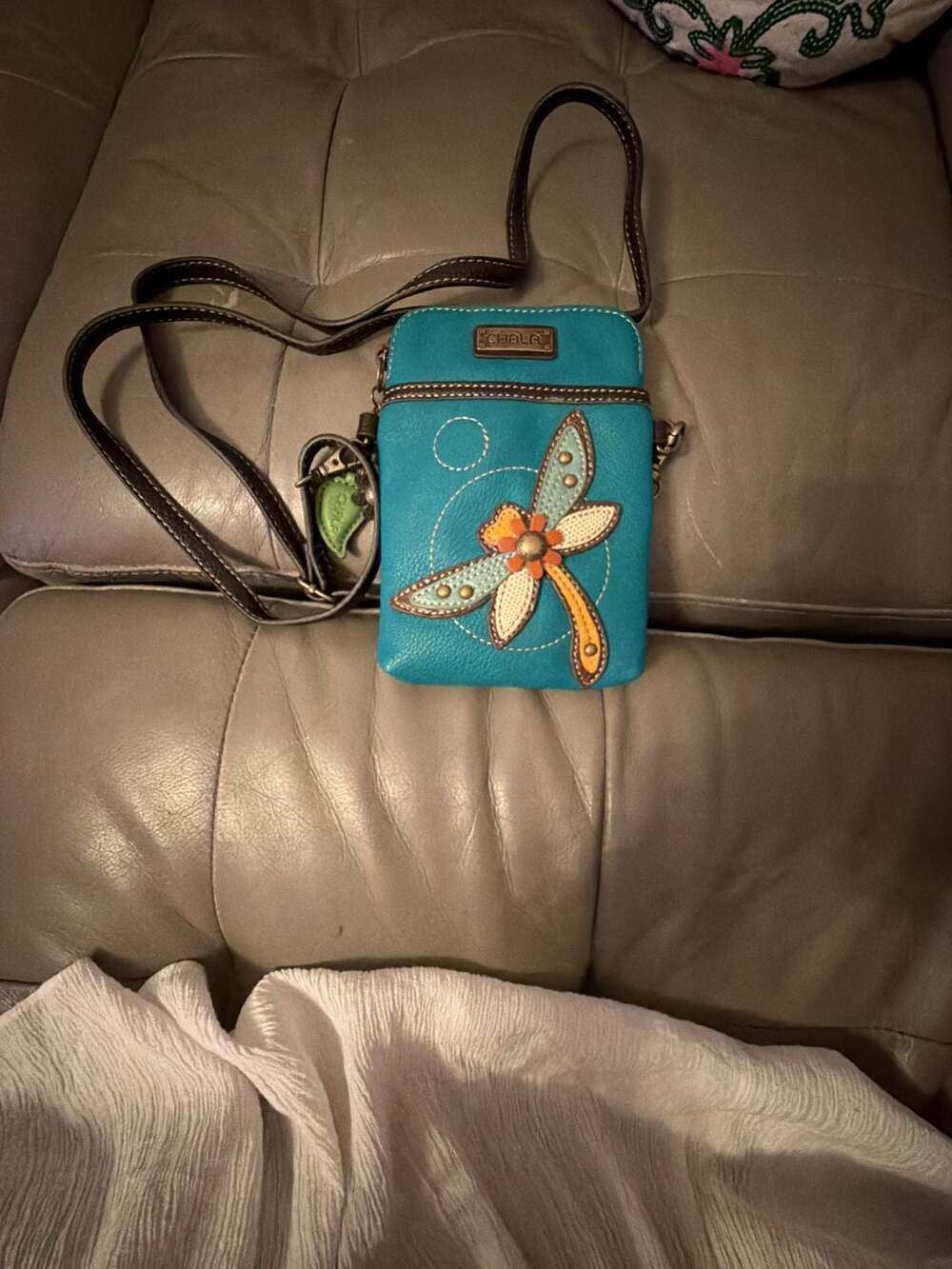 Chala Dragonfly Cell Phone Crossbody Purse Adjustable Strap Teal